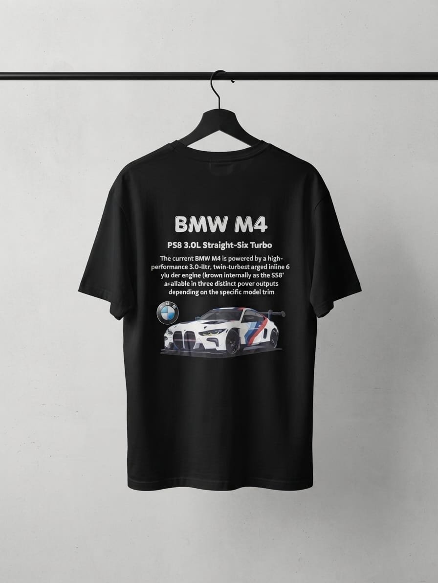 UNISEX BMW M4 Motorsport Spec Graphic Oversized Drop Shoulder T-Shirt – Black - Image 2