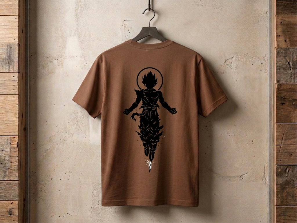 Unisex - Goku Silhouette Oversized Drop Shoulder T-Shirt – Mocha Brown