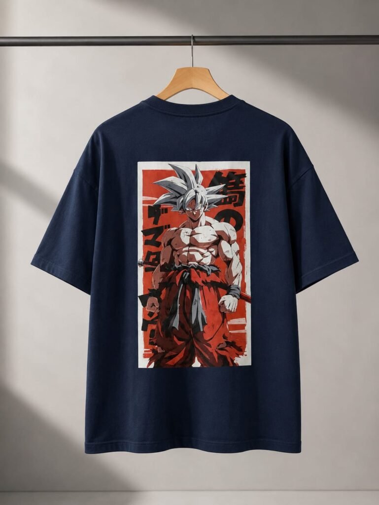 Unisex Ultra Instinct Goku Graphic Oversized Drop Shoulder T-Shirt – Navy Blue