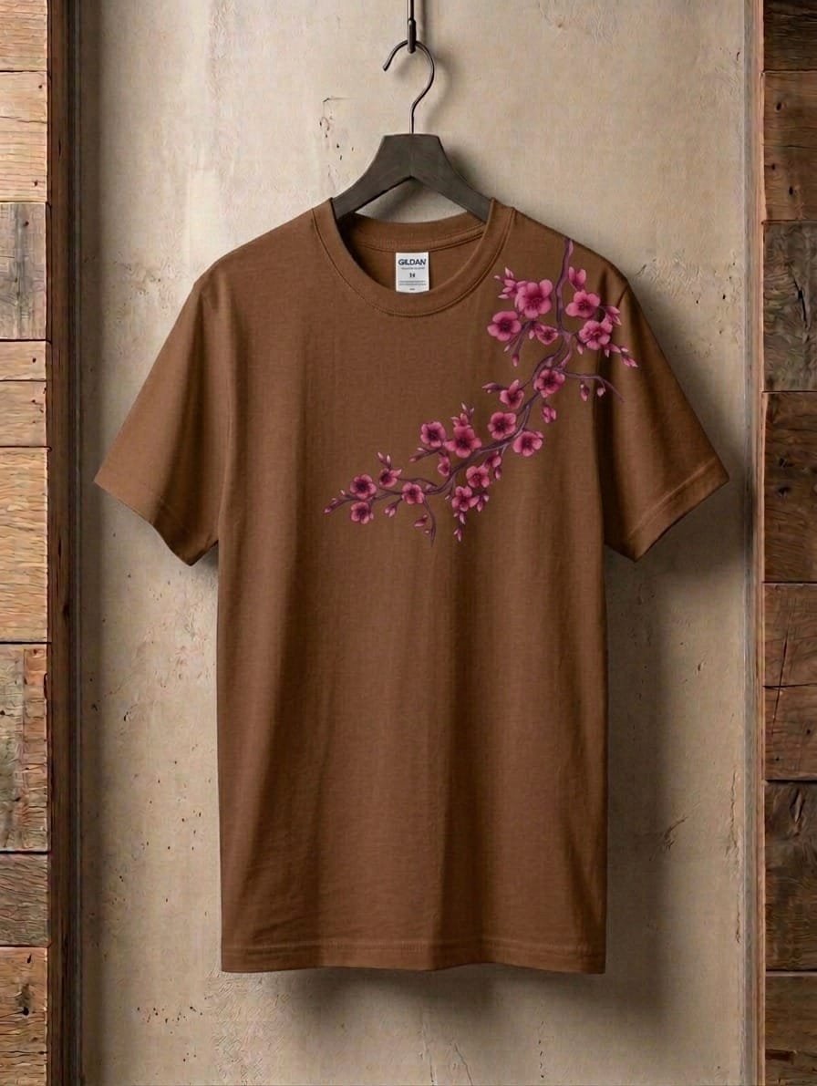 Unisex Cherry Blossom Drop Shoulder T-Shirt - Image 3