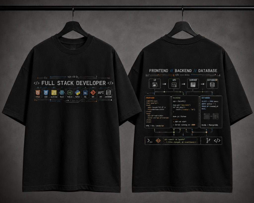 Full Stack Developer Tech Stack T-Shirt – Black