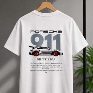 Unisex - Porsche 911 GT3 RS Graphic Oversized Drop Shoulder T-Shirt – Crisp White