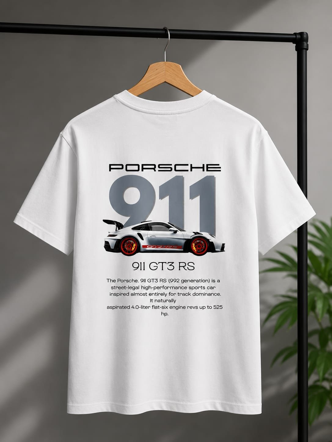 Unisex - Porsche 911 GT3 RS Graphic Oversized Drop Shoulder T-Shirt – Crisp White