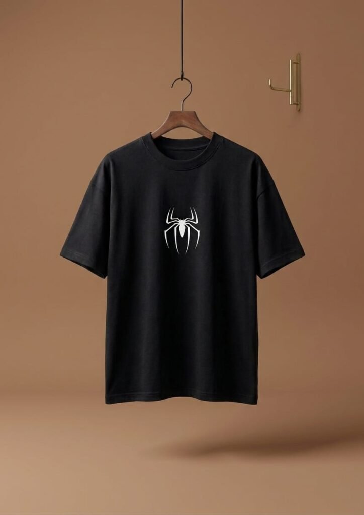 Minimalist White Spider Graphic Oversized Drop Shoulder T-Shirt